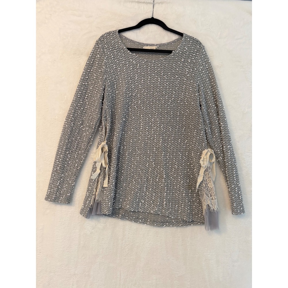 A'reve Grey Textured Knit Lace Side Bow Sweater Top XL P-AT5853-F5P3